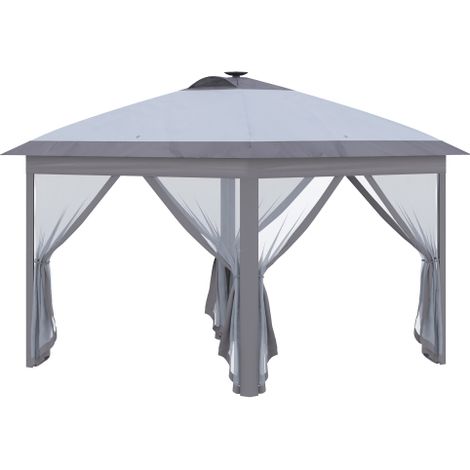 Pavillon 3,3x3,3m Faltpavillon mit LED USB, Pop-Up mit Mesh-Seitenwänden, Sonnenschutz, Oxford-Gewebe grau, ideal für Gartenpartys 
On-Site