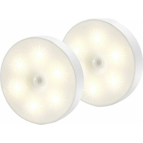 Veilleuse Led, Magnétique lampe detecteur de mouvement interieur avec tampons adhésifs gratuits, Coller n'importe où, Capteur sans fil USB rechargeable Blanc chaud Paquet de 2 (1/5)