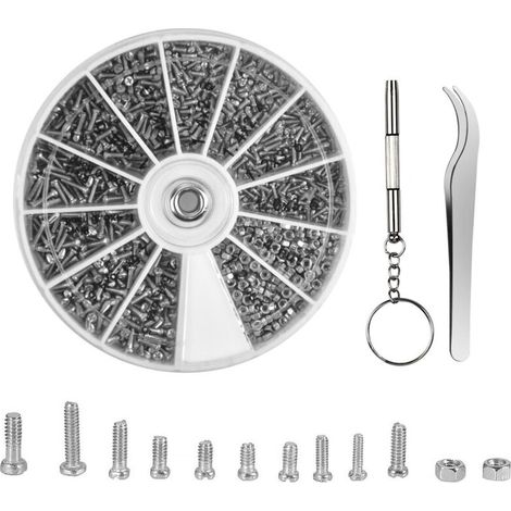 Coffret de 1000 pcs Assortiment Vis écrous Kit de Réparation de Lunettes Petites Vis et écrous avec Tournevis et Pince à épiler Outils de Réparation de Vis pour Lunettes de et Montres (1/5)