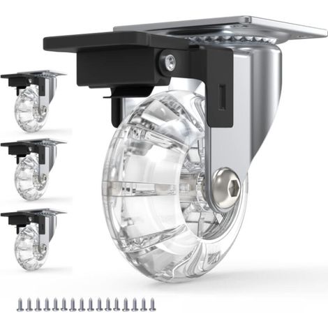 Lot de 4 Roulettes Pour Meubles avec Freins,Roulettes Pivotante Rotation à 360°,Jusqu'à 64KG,sans Traces au Sol,Vis Incluses (1/5)