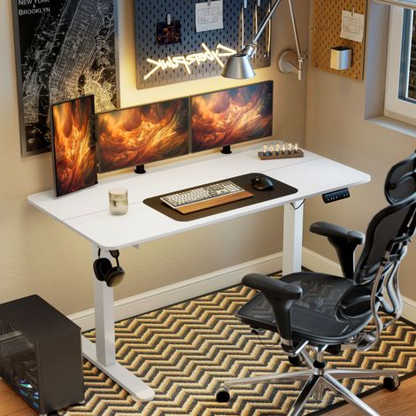 Bureau assis-debout réglable en hauteur. 140 cm x 70 cm x 116 cm. Blanc (1/5)