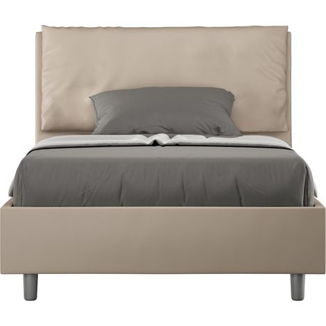 Letto una piazza e mezza con rete imbottito 120x200 similpelle tortora Antea Large