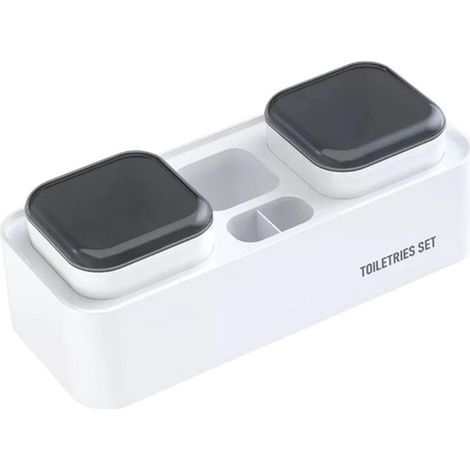 Ensemble porte-brosses à dents avec 2 gobelets et couvercle, organiseur mural autocollant pour salle de bain, gain de place, en ABS, blanc (1/5)