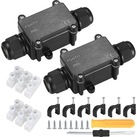 Caja de conexiones impermeable IP68 de 2 piezas, caja de conexiones eléctricas exteriores impermeable de 2 vías, prensaestopas M20 para cables de 5-9 mm y 9-12 mm. (1/5)