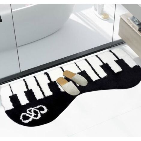 Saugfähige Badezimmermatte mit Klaviermuster, rutschfest und waschbar in Schwarz und Weiß, für das Wohnzimmer (50x120cm) (1/5)