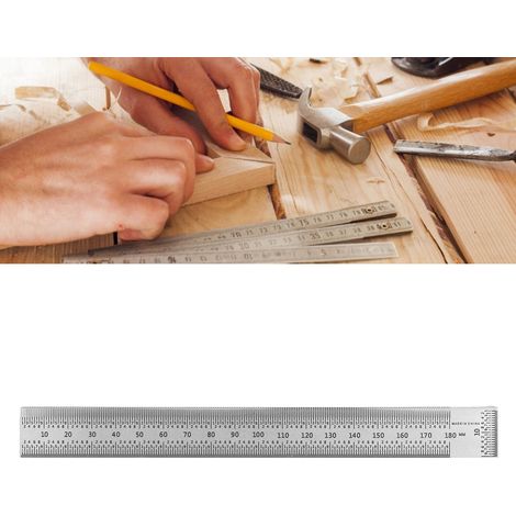 Präzisionswinkel für Holz, 180-mm-Modell aus Edelstahl, Markierungslineal mit Löchern und deutlicher Graduierung. (1/5)