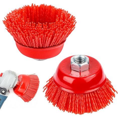 Lot de 2 brosses à pot pour meuleuse d'angle et perceuse, nettoyage de la saleté, brosse en nylon, M14 (1/5)