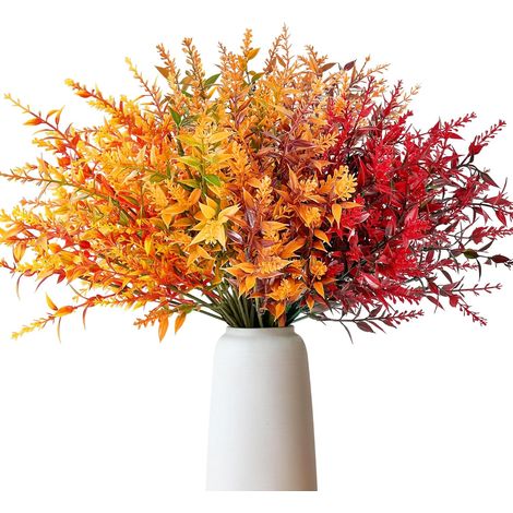 8 Bündel Künstliche Herbstblumen Künstlich Herbststrauß Kunstblumen Herbst Deko, Künstliche Blumen Herbst Balkonpflanzen Herbstzweige Herbstdeko für Drinnen Draußen Garten Tisch Gelb (1/5)