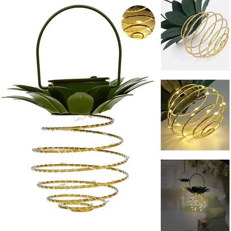 60 lampadari a forma di ananas a energia solare con luce calda - lampadine a LED realizzate in filo di ferro e rame - illuminazione decorativa per esterni (1/5)
