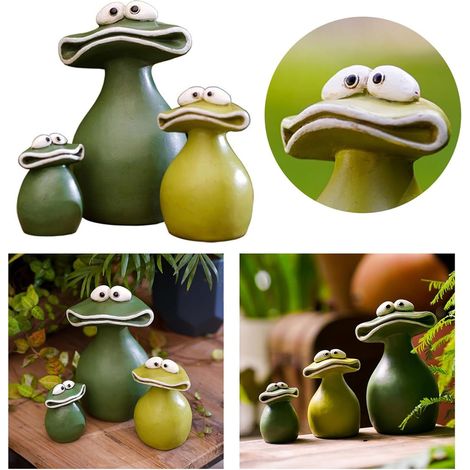 Set mit 3 lustigen und originellen Froschfiguren aus Kunstharz.