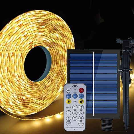 Sientice Bande lumineuse LED solaire d'extérieur de 10M, étanche IP65 avec télécommande, 8 modes, contrôle intelligent de la lumière, Lumière chaude (1/5)