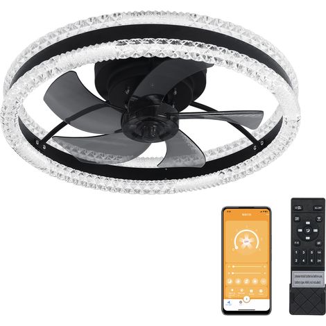 Ventilateur de plafond de luxe en cristal semi-encastré, silencieux, avec télécommande et contrôle APP, 3 couleurs de lumière, 6 vitesses, 20 pouces (1/5)