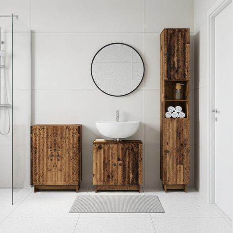vidaXL 3 Piece Bathroom Cabinet Set EDE Old Wood Engineered Wood (1/5)
