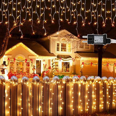 Randaco 15M 400LEDs Eisregen Lichterkette Warmweiß, Fenster Lichtervorhang mit 8 Modi IP44 Wasserfest, Weihnachtsbeleuchtung Party Balkon Garten Deko (1/5)
