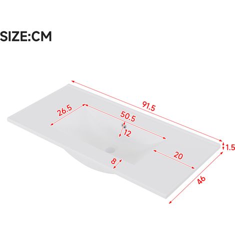 Meuble sous vasque mural 91,5x46,5x50,5cm, laqué de qualité, éclairage LED à détecteur radar, étagère intégrée en porte, deux tiroirs à glissières silencieuses, vasque céramique blanche (1/5)