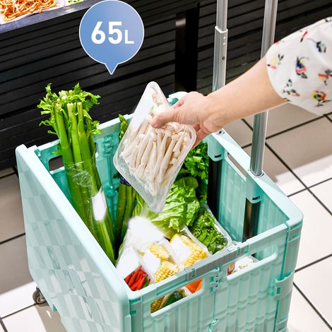 Sac de rangement pliable à roulettes bleu, coffre de voiture, chariot de courses pliant avec poignée télescopique (1/2)