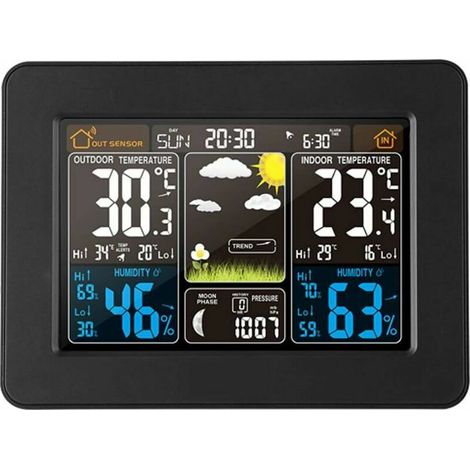 Station météorologique numérique couleur avec température / humidité / baromètre / calendrier / horloge météorologique multifonctionnelle (noir) (1/5)