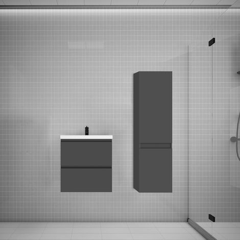 Aica Ensemble meuble vasque L.50cm anthracite 2 tiroirs + lavabo + colonne design