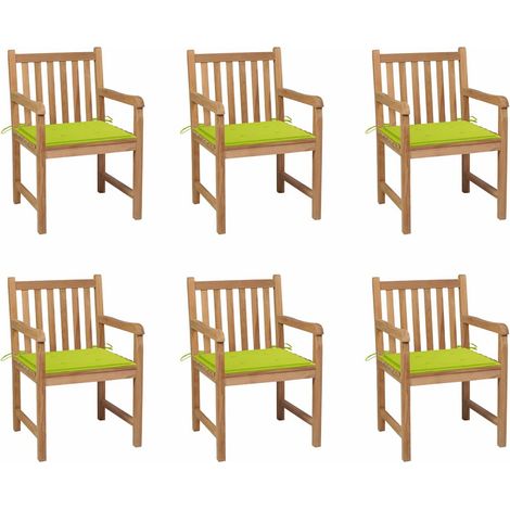vidaXL Sillas de jardín 6 uds madera maciza teca cojines verde brillo (1/4)
