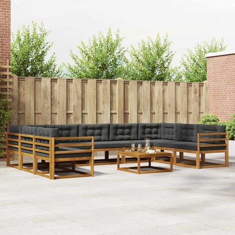 vidaXL Outdoor-Sofagarnitur mit Kissen 10 pcs Natur und Anthrazit (1/5)