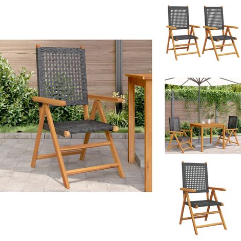 Gartenstühle 2 Stk. Schwarz Massivholz Akazie und Poly Rattan - Gartenstühle - Akaziengartenmöbel - Outdoor Möbel - Gartenlounge - Balkonmöbel (1/5)