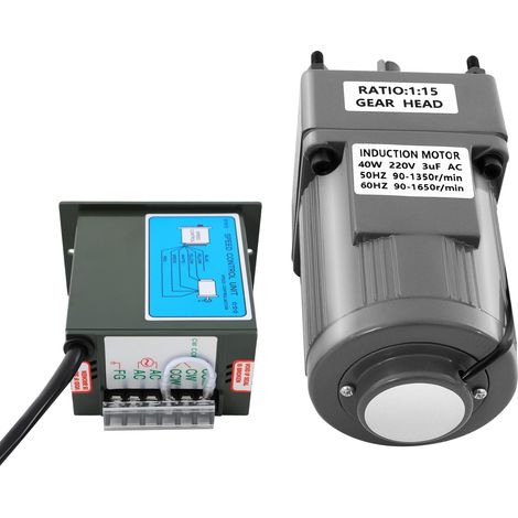 40W AC 220V Getriebemotor Elektromotor mit Regler Einphasig 1: 15 0-90 RPM 15K (1/5)