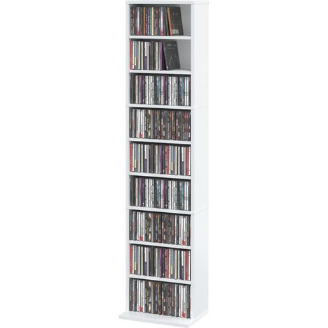 Étagère CD/DVD à 9 niveaux, étroite et autoportante, avec 6 étagères réglables, pour 260 CD, blanche. (1/5)