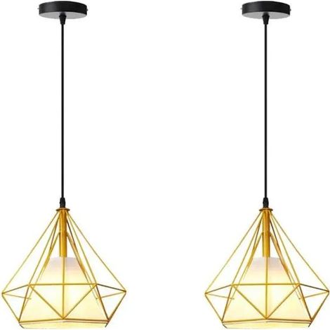 U-Do 2Pcs Suspension Luminaire design Vintage 25cm Lustre Cage en Métal Doré Lampe éclairage de Salon Cuisine Bar (1/4)