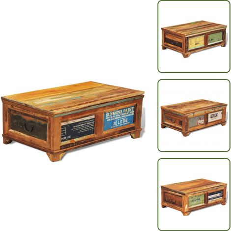 The Living Store Table basse avec espace de rangement vintage Bois recyclé - Bois de récupération (1/5)