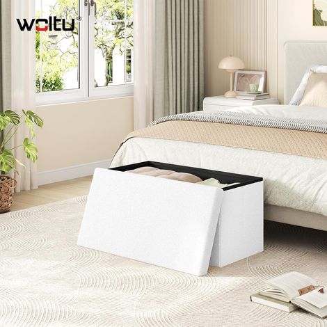 WOLTU Storage Ottoman Bench Folding  Footstool Hallway Bedroom Living Room, 76x38x37 cm, White