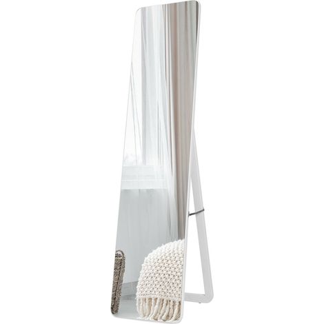 Miroir sur pied blanc pleine hauteur sans cadre avec support en U et film anti-explosion, fixable au mur pour chambre et salon (1/5)