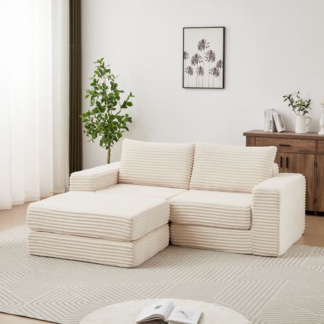 Pour salon et invités, canapé-lit modulaire avec méridienne ajustable, accoudoirs carrés en velours côtelé (1/5)