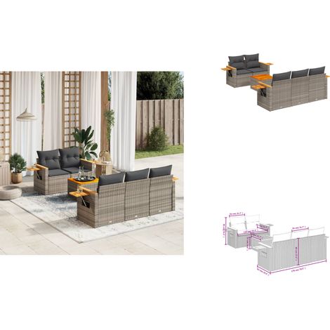 6-tlg. Garten-Sofagarnitur mit Kissen Grau Poly Rattan - Gartenmöbel - Sofasgarnituren - Outdoor Möbel - PE-Rattan - Lounge Set (1/3)