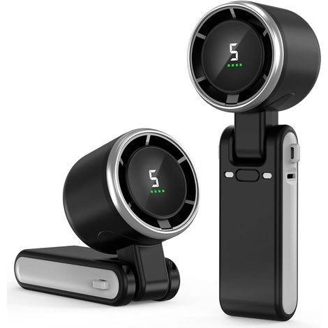 Mini Ventilateur Portable Compact et Élégant avec Batterie - Usage Main, Bureau, Cou ou Pliable, Ultra Rapide 12m/s, 5 Vitesses, 13500 tr/min, Rechargeable par USB pour Extérieur (Noir) (1/5)