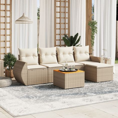 Set Divano da Giardino 6 pz con Cuscini Beige in Polyrattan vidaXL (1/5)