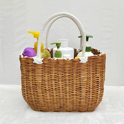 Panier artisanal avec poignée, panier de camping et de pique-nique, panier de rangement pour le vin et les fleurs, organisateur de cuisine, décoration intérieure, kaki (1/5)