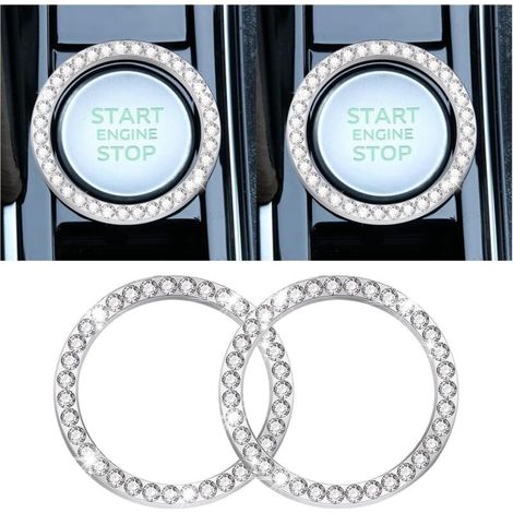 Parts Car Engine Start Button Cover in Crystal Rhinestone, Auto Engine Start Stop Crystal Rhinestone Button Ring Sticker, Car Decor Accessories (White 1) (1/5)