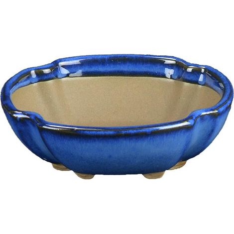 Vaso per bonsai Giapponese Morrisan ovale in gres smaltato blu 9,5x7,5x3 cm - B02-8-11B