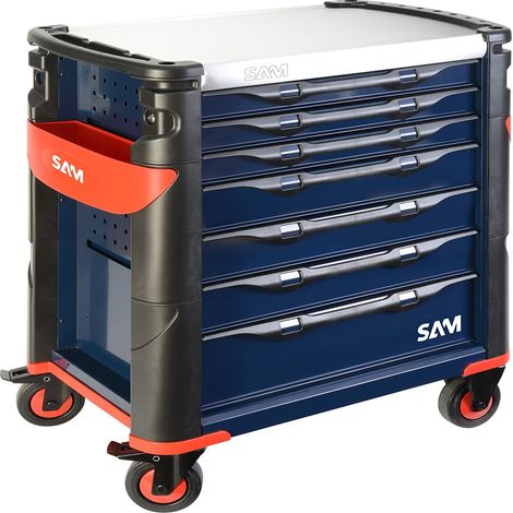 Sam Outillage – Servante d'atelier roulante 7 tiroirs – Charge utile 30 kg par tiroir – Hauteur 1000 mm – Plateau inox – 4 roues pivotantes