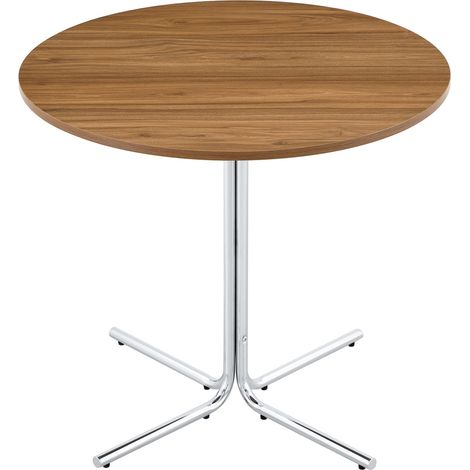 Table d'appoint ronde avec plateau MDF effet noyer et piètement métal chromé (1/5)