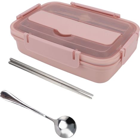 Lunchbox aus Edelstahl 304 mit 4 Fächern, passendes Geschirr, ideal für Schule und Büro (rosa). (1/5)
