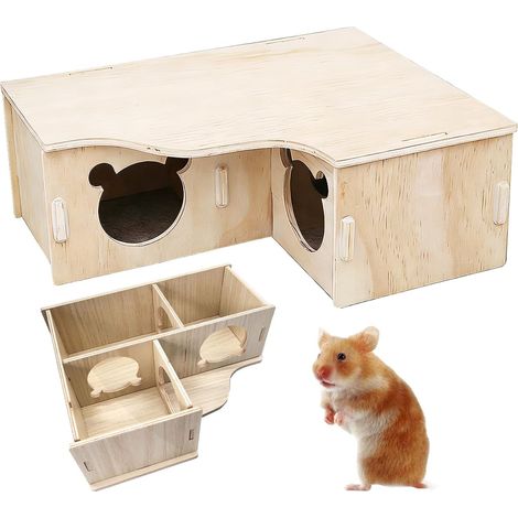 Hamster 22.5 x 17.7 x 8 cm Corner Wooden House for Hamster for Gerbils-Chinchilla-Guinea Pigs, Rabbits, Small Animals, Sport Game Rest Well-being a Small Animal Blooming (1/5)