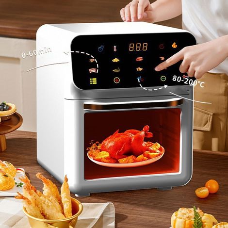 Horno grande con freidora, ventana de visualización táctil, multifuncional, eléctrico, con revestimiento antiadherente, capacidad de 5 litros, ABS blanco, 2 rejillas + 1 horno (1/5)