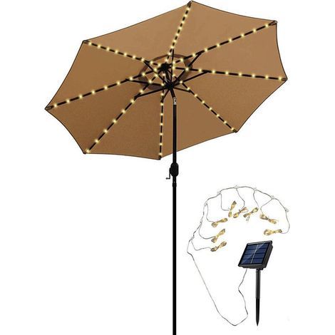clairage de parasol solaire avec télécommande 104 LED 8 modes guirlande lumineuse parapluie pour patio extérieur et intérieur, lumière décorative (1/5)