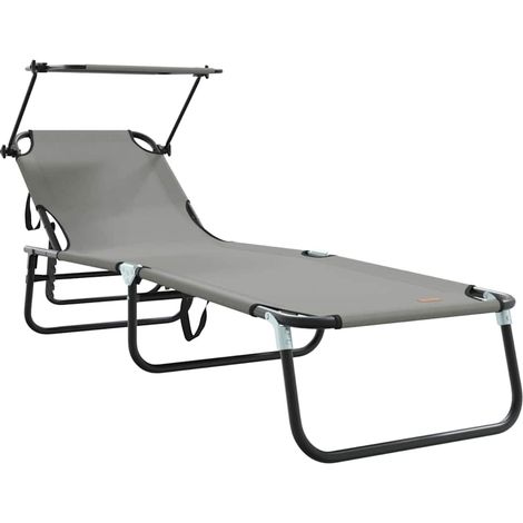 Chaise longue Transat Bain de soleil pliante Gris 190 x 57 x 81 cm oxford (1/5)
