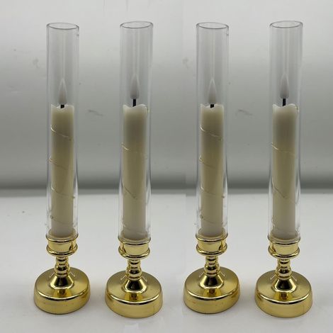 Lot de 4 bougies LED 25,5 cm – Effet vacillant, avec supports – Idéales pour table, buffet, Noël, Halloween, mariage, Nouvel An et cimetière – Décoration lumineuse et sécurisée-Or (1/5)