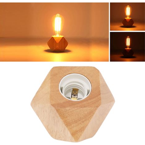 Lampe de table en forme de losange, culot à vis E27, douille en bois, fiche plate en bois massif, fiche ronde, prise britannique à trois broches, lampe de table en bois, norme européenne 220 V (1/5)