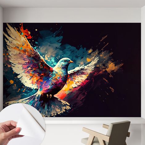 Papier peint adhésif autocollant pour salon chambre à coucher peint imprimé pour mur Oiseau coloré 152x104 cm (1/5)