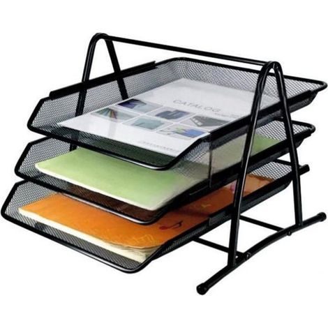 Portadocumenti, organizer, ripiano, portariviste, 3 livelli, vassoio portadocumenti A4 per riviste e libri, per armadi da ufficio, ecc. (1/5)