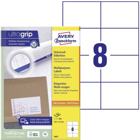 Avery-Zweckform 3427 Etichetta universale 105 x 74 mm Carta Bianco 800 pz. A tenuta permanente Stampante a getto d'inch (1/5)